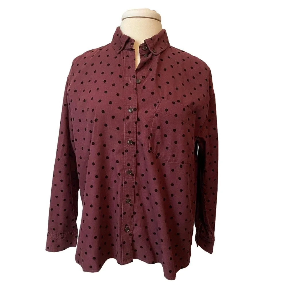 Madewell‎ NWT Women's S Corduroy Polka Dot Oversized Button Down Shirt Casual